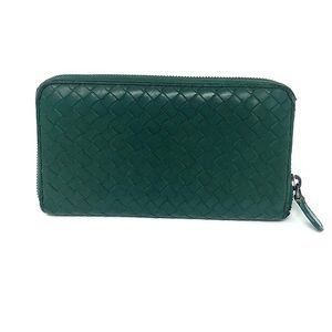 Bottega Veneta Dark Green Intrecciato Zip Around Wallet